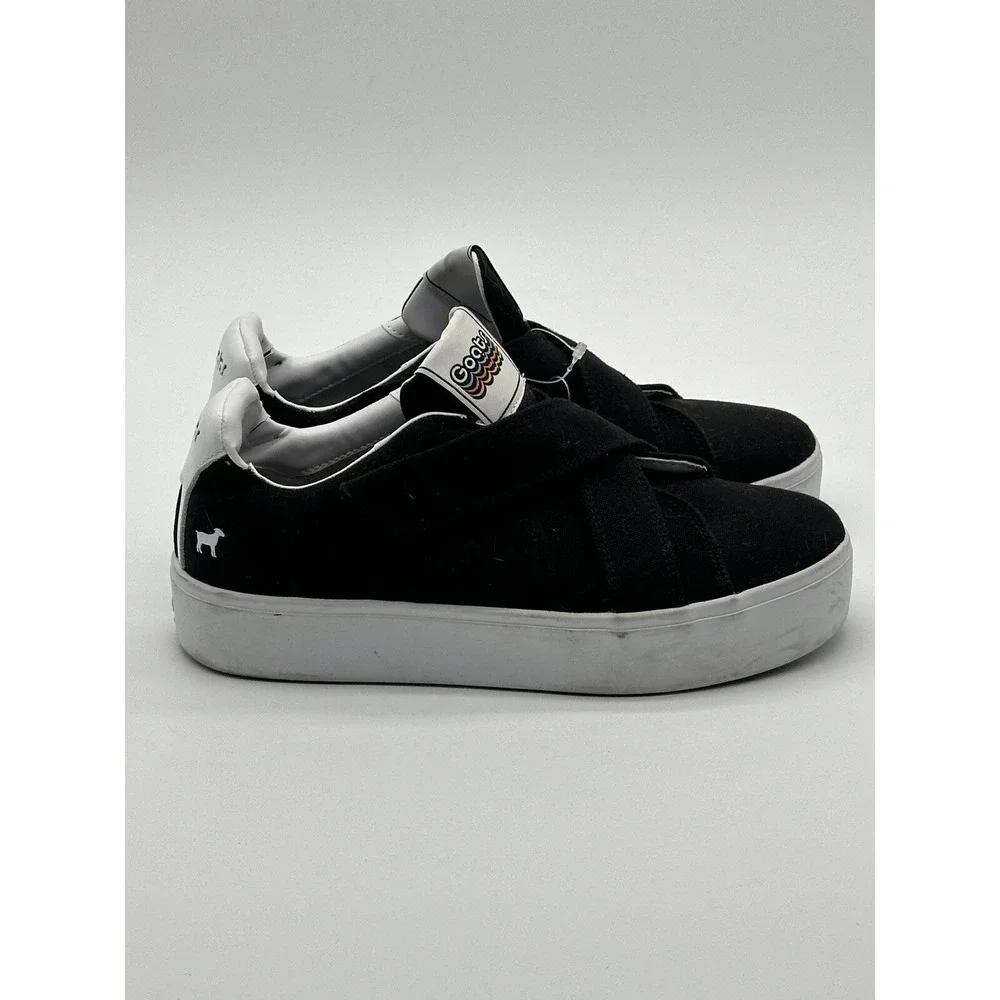 Goats Women's Black Canvas Crisscross Straps Platform Slip-On Sneakers SZ 9.5